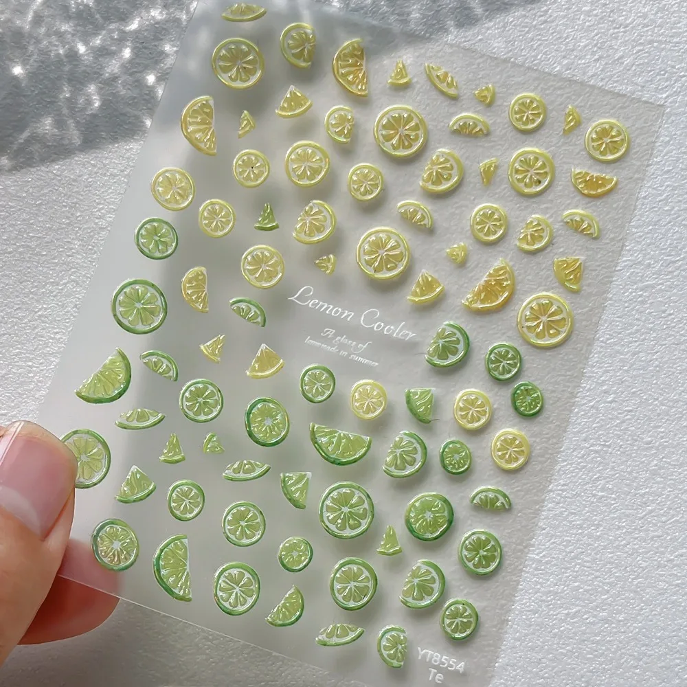 Summer Fruit Nail Stickers 5D Embossed Yellow Lemon Slices Self Adhesive Relief Decals for Girls Women DIY Nails Art Accessories