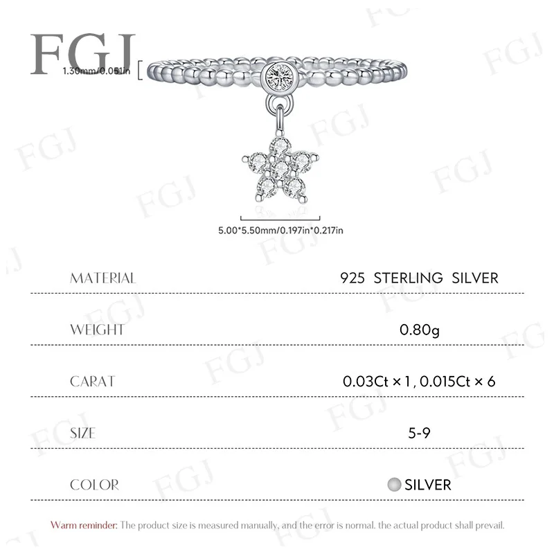 D-Farbiger Moissanit Gänseblümchen-Ring S925 Silber Glänzender Stern-Perlen-Schwinganhänger Fingerring Damen Feiner Schmuck Geschenk – Detail 1