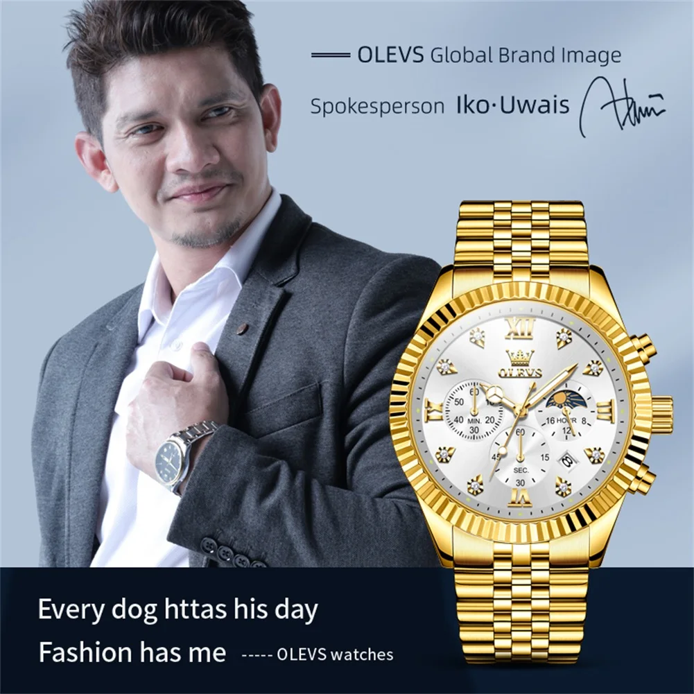 OLEVS 2932 Men's Luxury Watch Fashion Multifunctional Waterproof Lunar Phase Chronograph Code Watch High end Brand Quartz Watch