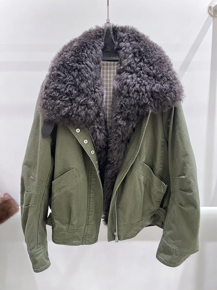 Neue frauen Winter Gans Unten Jacke Denim Jacke Echte Natürliche Lamm Schafe Pelz Kragen Mäntel Luxus Weibliche Outwear Kleidung