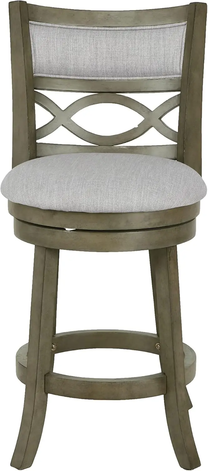 Classic Manchester Counter Stools, Set of 2, Gray Fabric, Swivel, 24-Inch