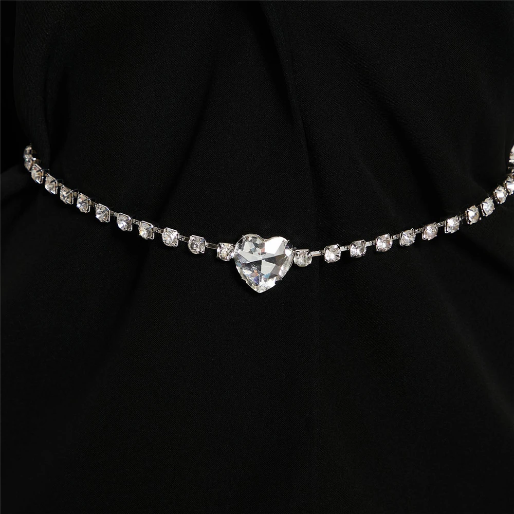 2023 Luxury Rhinestone White Heart Belly Waist Chain Body Jewelry for Women Crystal Sexy Bikini Beach Body Chain Belt Waistband