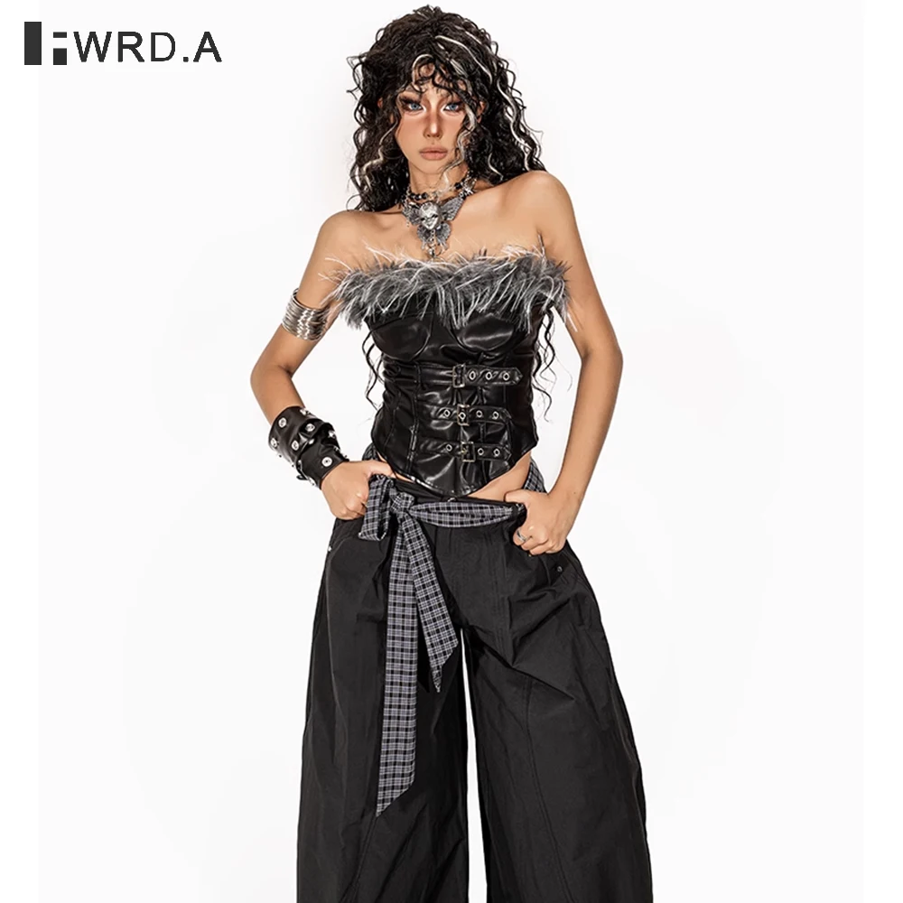 

FWRD 2025 Vintage Punk Faux Fur Vest for Women Autumn Winter Streetwear Patchwork Bustier Tube Top Trendy Outfit#FWRD6035