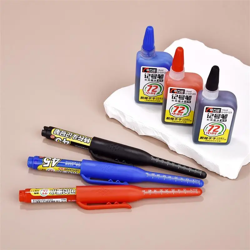 45mm Waterproof Deep Hole Marker Pens Long Nib Head Carpenter Pen Black/Blue/Red Ink For Multi-Purpose Woodworking Hand Tools ﻿