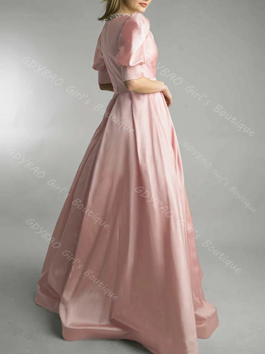 A-line/Princess Bridesmaid Dress Beaded Neck Balloon Sleeve Wedding Party Gown Long Prom Dress With Sashes Evening Gown Custom