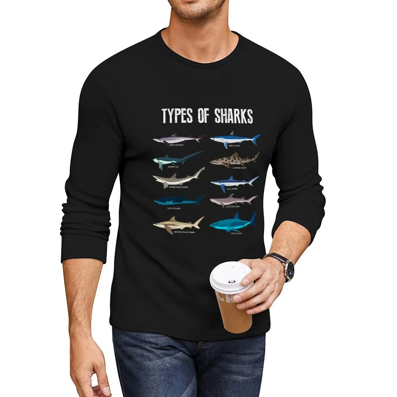 

Species / Types of Sharks - Shark Lover Gifts Long T-Shirt funny t shirts tops mens t shirt graphic