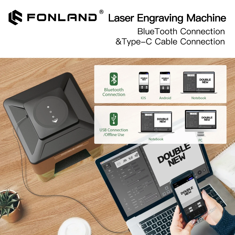 Mesin Pengukir Laser CNC Fonland XN001/XN003 DIY, Mesin Pengukir Mini Cepat untuk Logo, Pencetak Kaca, Pemotong Kayu, Plastik
