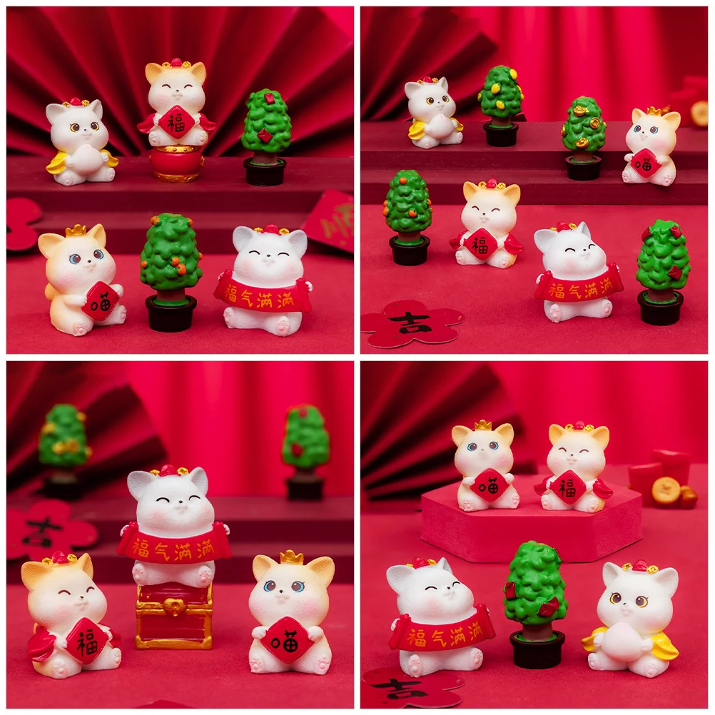 

1Set Miniature Resin Fortunate Cat Moss Landscape Decor Tiny Garden Ornament Miniature Figurines Resin Figures