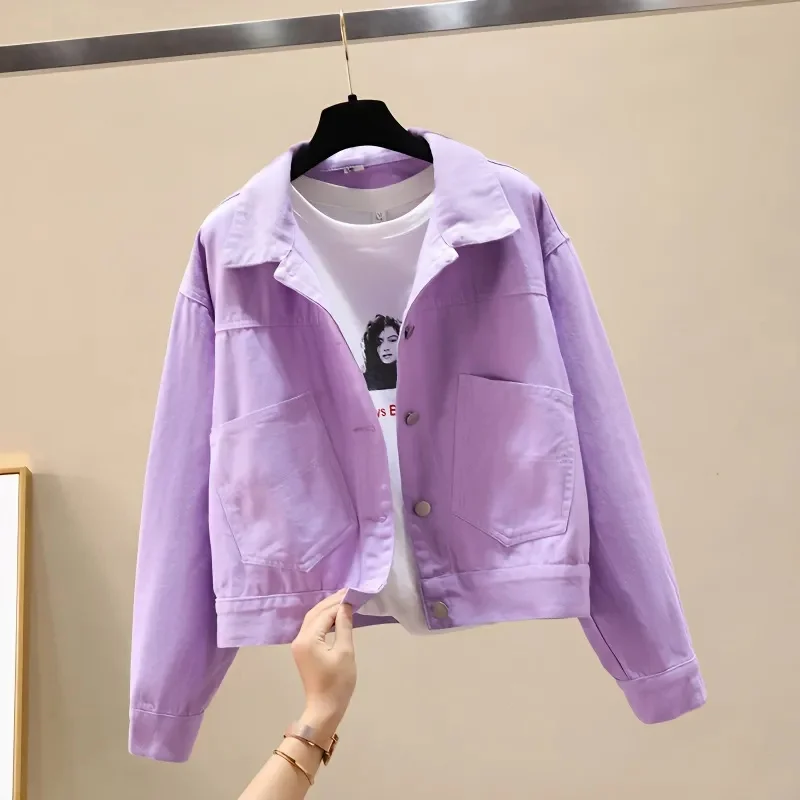 Korean Female Students Short Cowboy Cardigan Blouse Jacket Spring Women Students Loose Fit Short Cardigan Cowboy Tops Coat