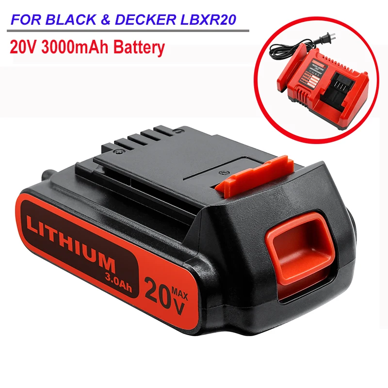 BLACK & DECKER-batería de litio recargable, cargador y herramientas eléctricas de 20V, 3000mAh, para LB20, LBX20, LBXR20, LBXR2020, LB2X4020-OPE