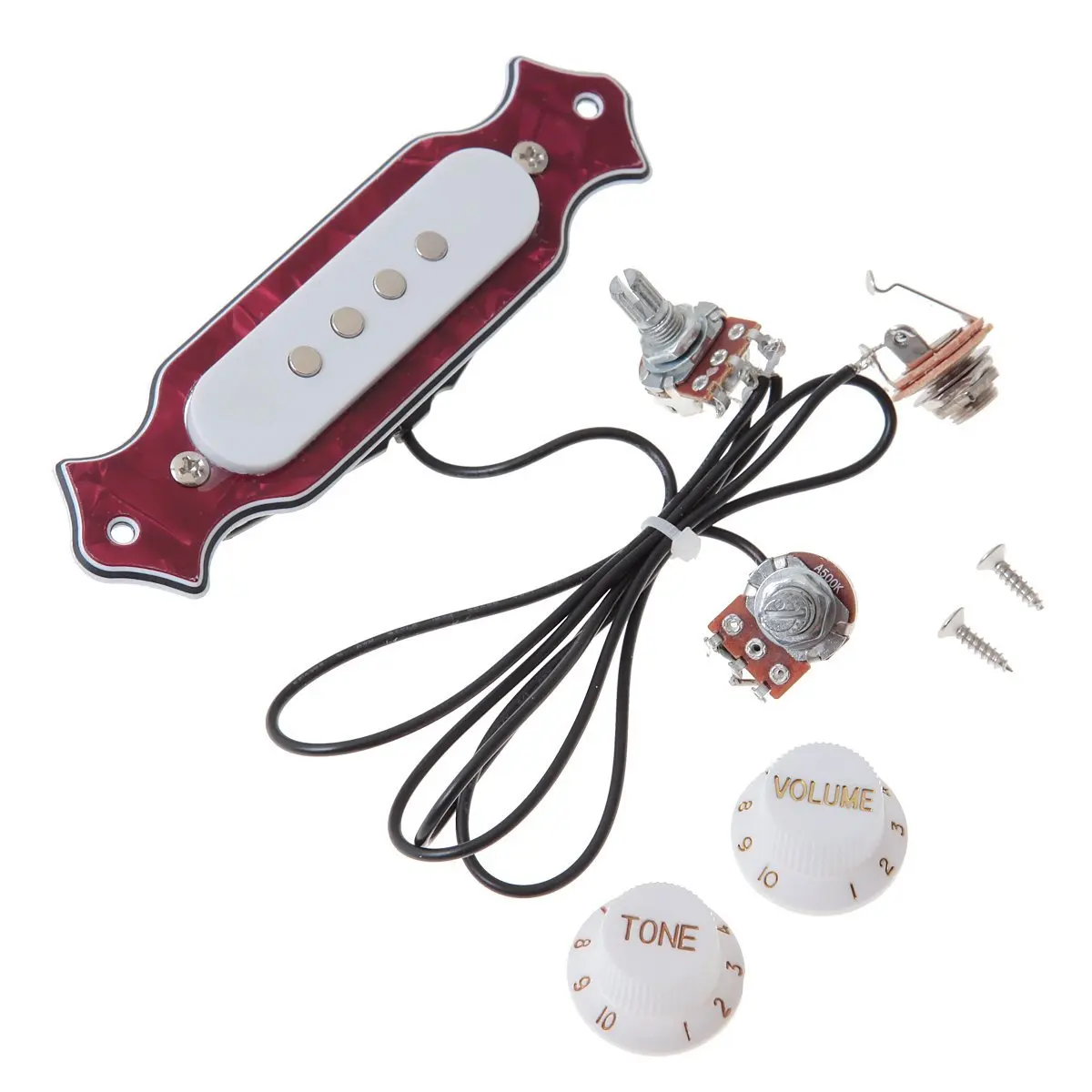 1Set 4 String Single Coil Pickup Cigar Box Pre-wired Guitar Soundhole Pickup Harness with Volume Tone Knobs Pots