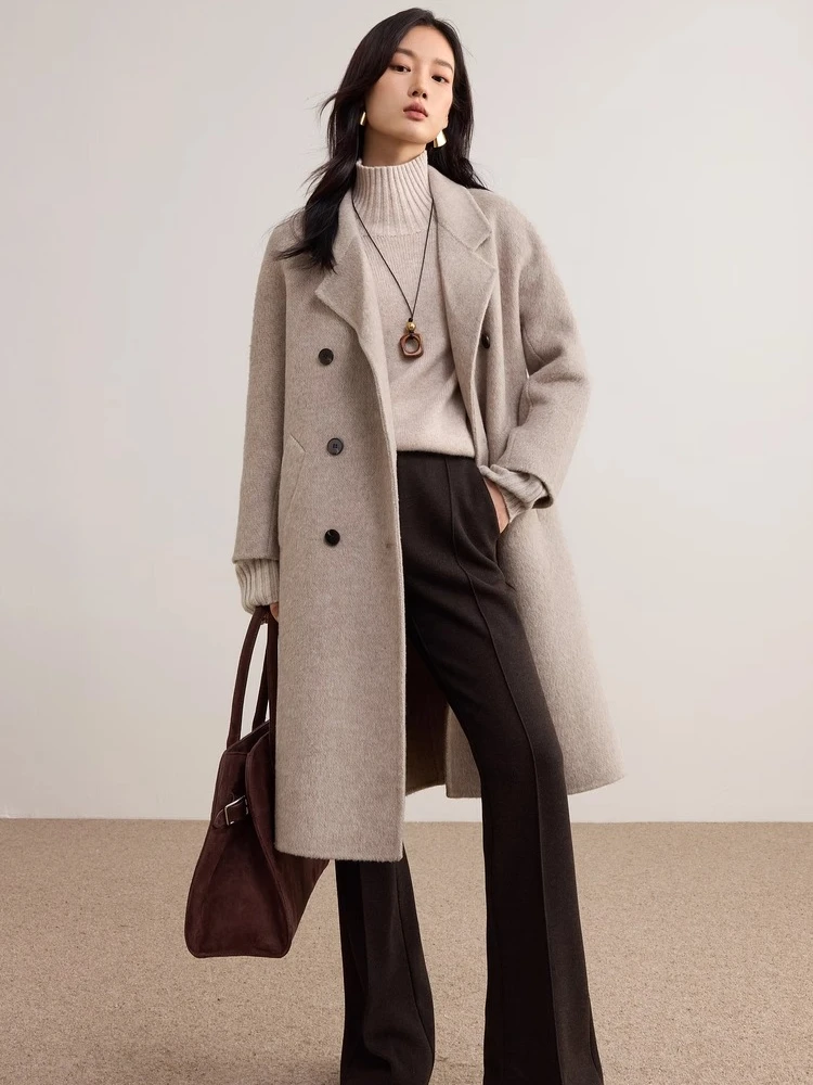 

SENTUBILA Women's Woolen Long Coat 2025 Winter Solid British-Style Jackets Loose Fit Double-sided Wool Outerwears W54OA8790