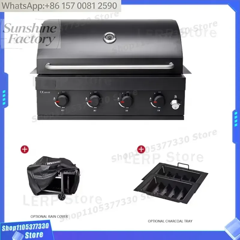Outdoor Large Hybrid and Charcoal Grill Trolley 4 Burner BBQ Smoker Smokeless Commercial Barbecue BBQ