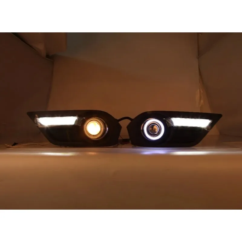 

Osmrk LED daytime running light DRL + COB angel eye + E13 projector lens + halogen fog lamp for ISUZU MU-X MUX 2015 2016customiz