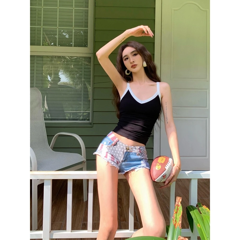 Low Waist Denim Shorts Women's Sexy Hole Nightclub Shorts Summer Cross-Border Low Waist Denim Jeans Straight Leg Casual Pants