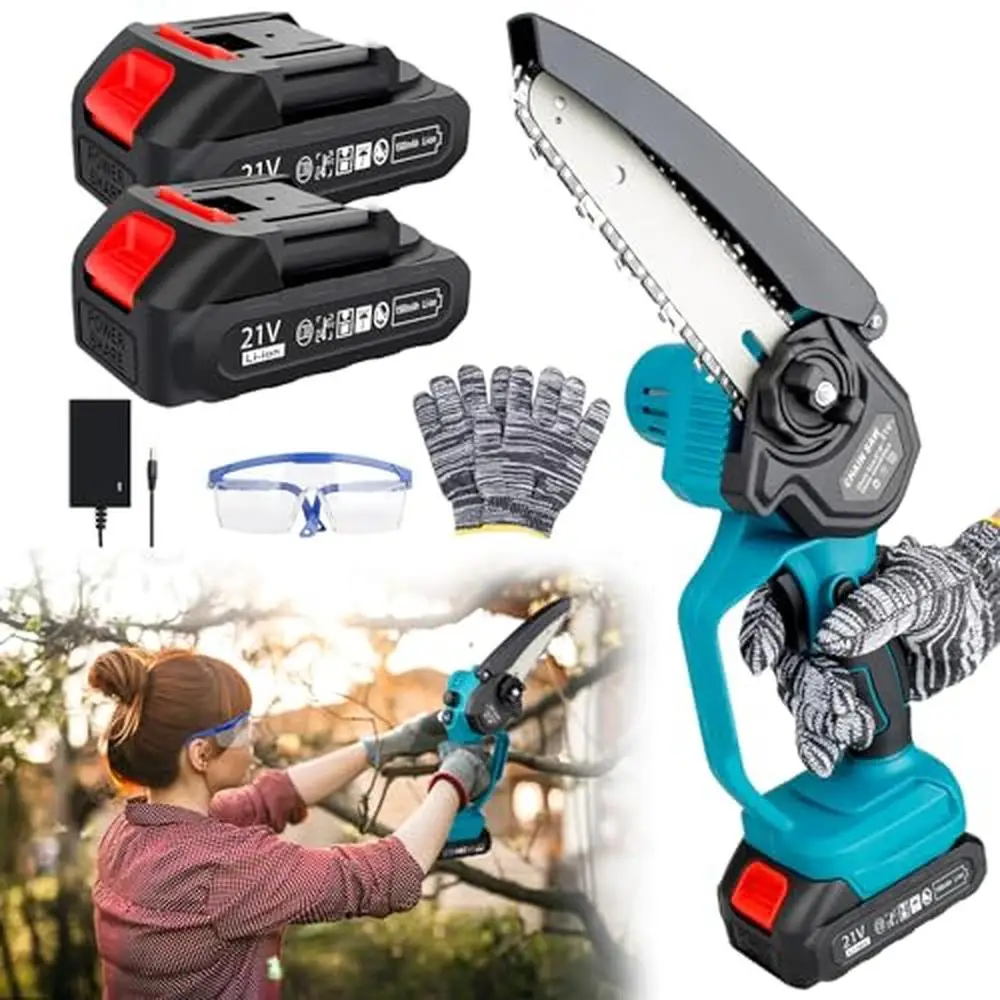 

6" Cordless Mini Chainsaw Handheld Electric Power Saw 2Pcs 21V 1500MAH Rechargeable Pruning Tool Tree Trimming Wood Cutting