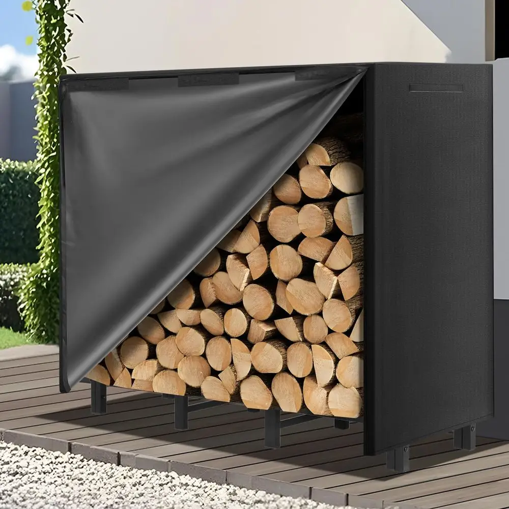 

4FT Firewood Rack Outdoor with Cover, Heavy Duty Adjustable Firewood log Storage amp Holder, Wood Pile Lumber Storage Rack Stack