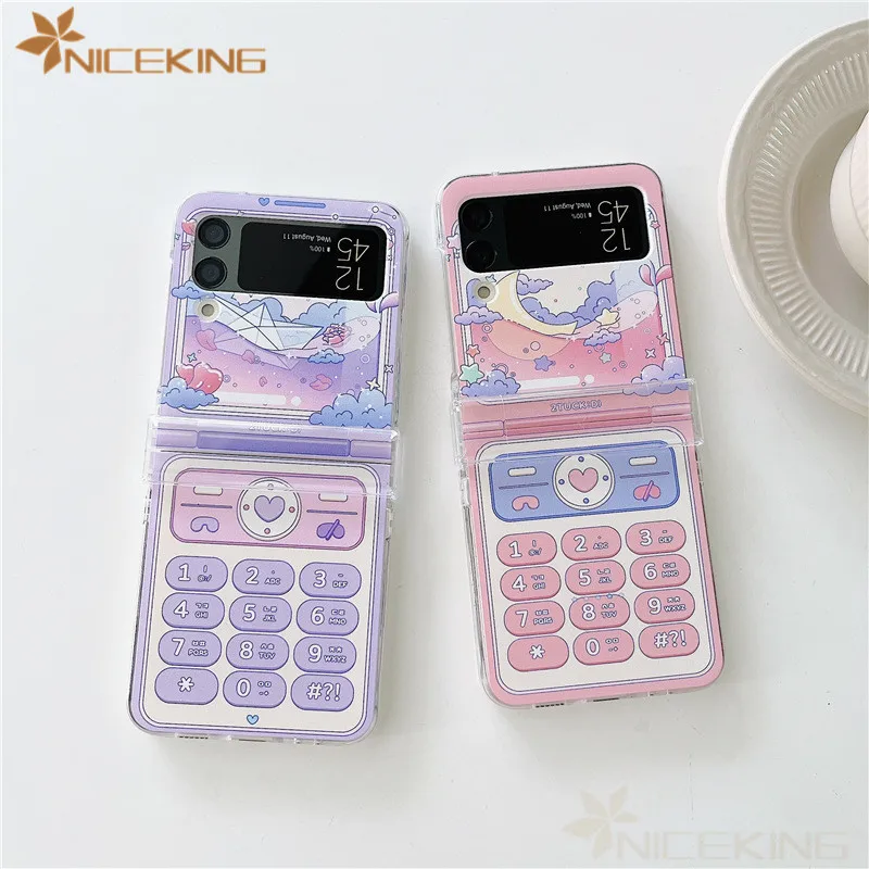 Мультяшные чехлы для телефонов Samsung Galaxy Z Flip 3 4 5 5G, жесткий пластиковый ПК 3 в 1, задняя крышка для Samsung Z Flip3 Flip4, чехол