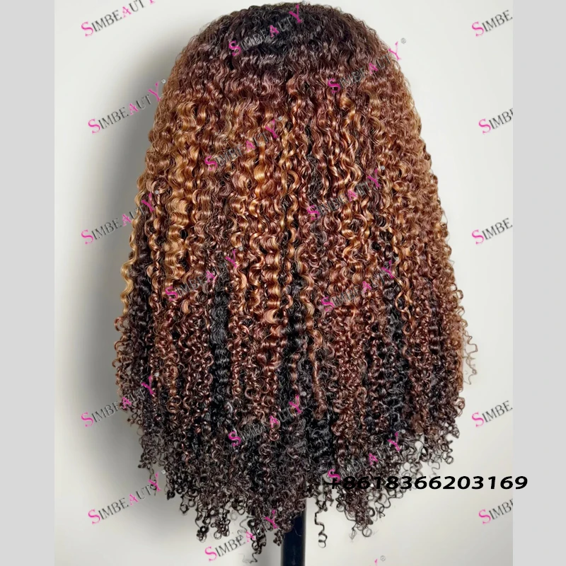 Afro Kinky Curly Black Women Easy Daily Wear 1x4 Size U Part Wigs with Clips Ombre Copper Brown 180Density Middle V Part Wigs