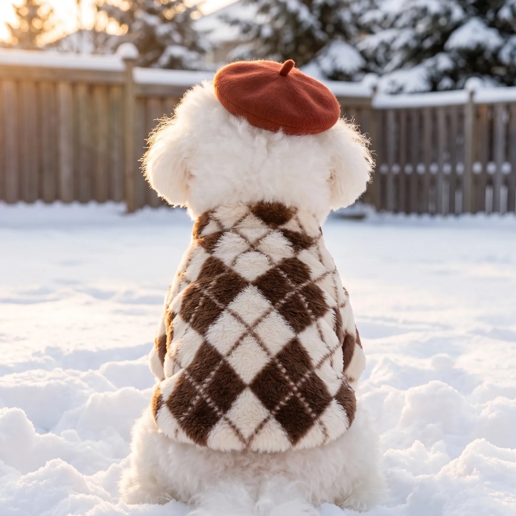Dog Two Leg Coat, Retro Diamond Pattern Rabbit Plush Back Zipper cardigan Coat, Soft and Thick Warm Pet Top