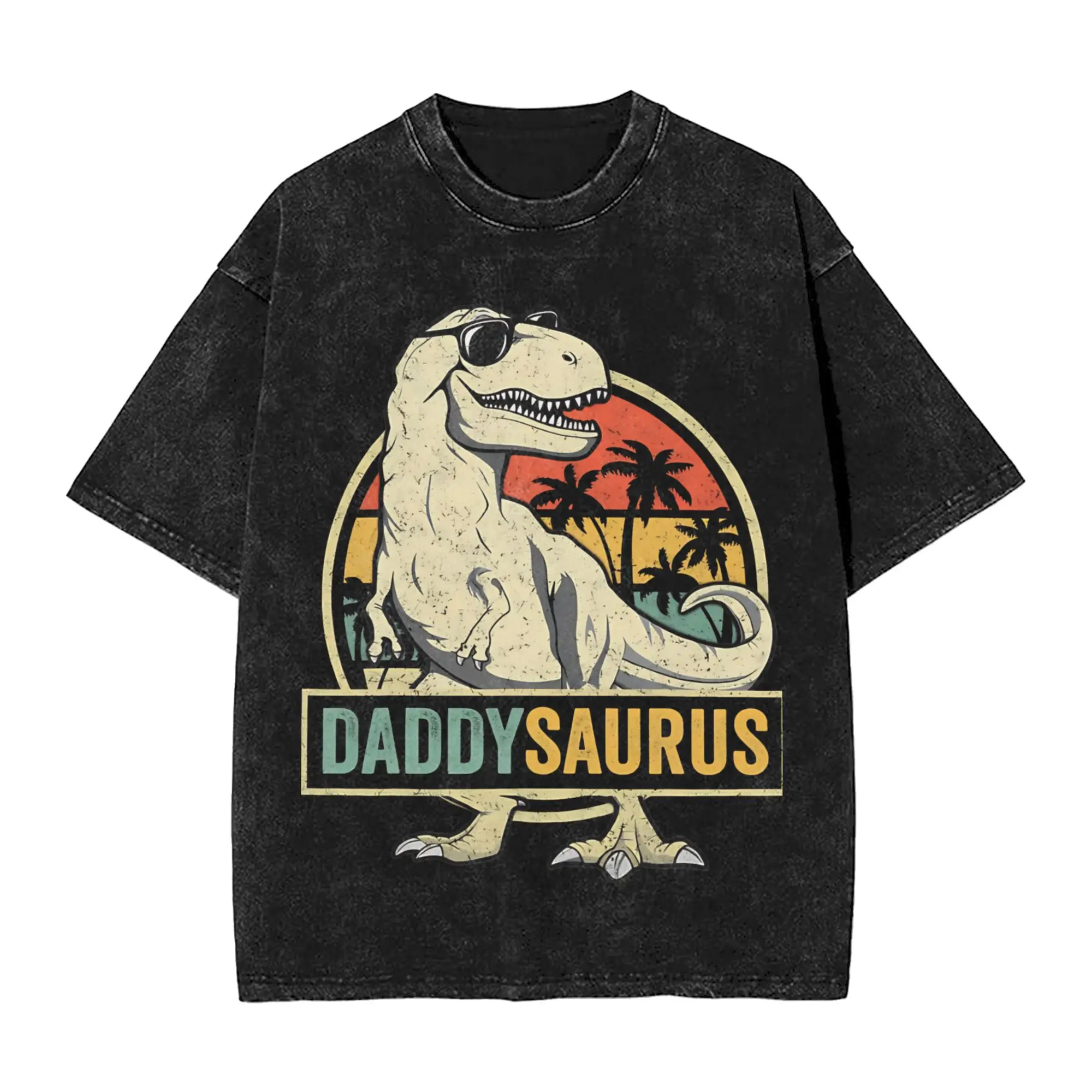 Vintage Result T-Shirts for Men Crewneck 100% Cotton Washed T Shirts Daddysaurus Short Sleeve Tee Shirt Graphic Clothes