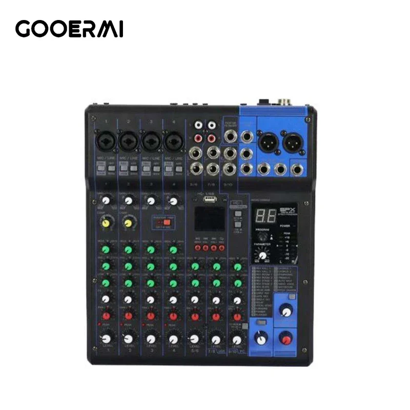 Consola de Sonido USB Profesional Gooermi MG10XU de 4 Canales, Mezclador de Audio con 24 Efectos DSP, Cancelación de Ruido, Estudio de Podcast para Transmisiones en Vivo