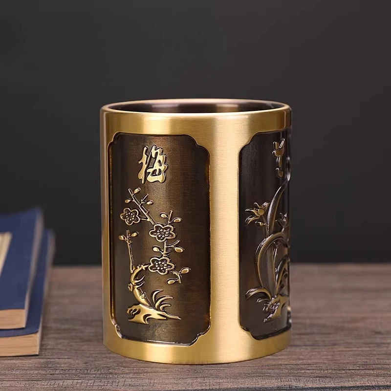 Brass Abacus Pen Holder, Hand Polished Traditional Craft, Desktop Decor for Home Office, Study Room Gift, Business Present