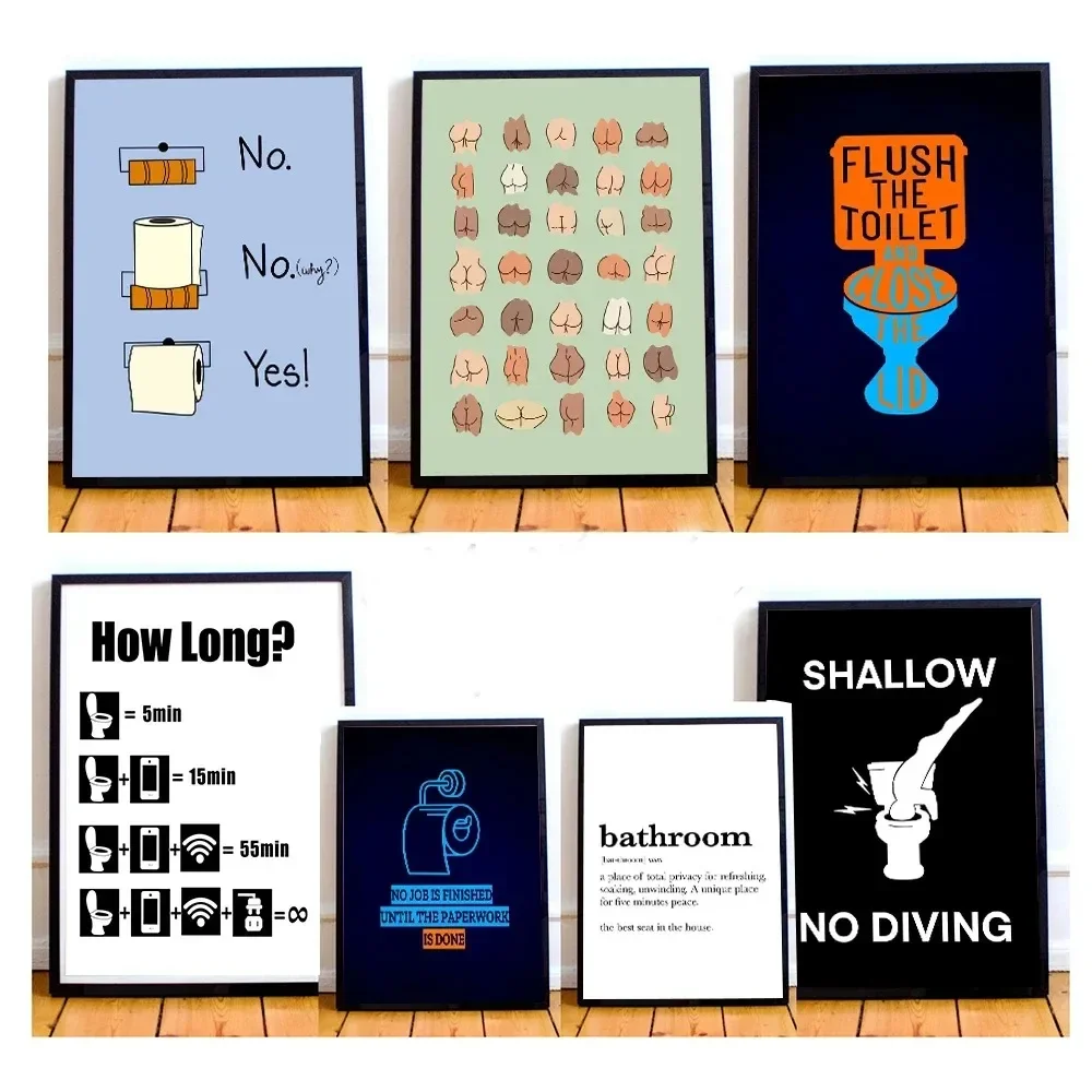 مثير بأعقاب مضحك الحمام تعريف علامة قواعد المرحاض يقتبس الجمالية قماش اللوحة ملصق جدار صورة فنية غرفة الديكور #1