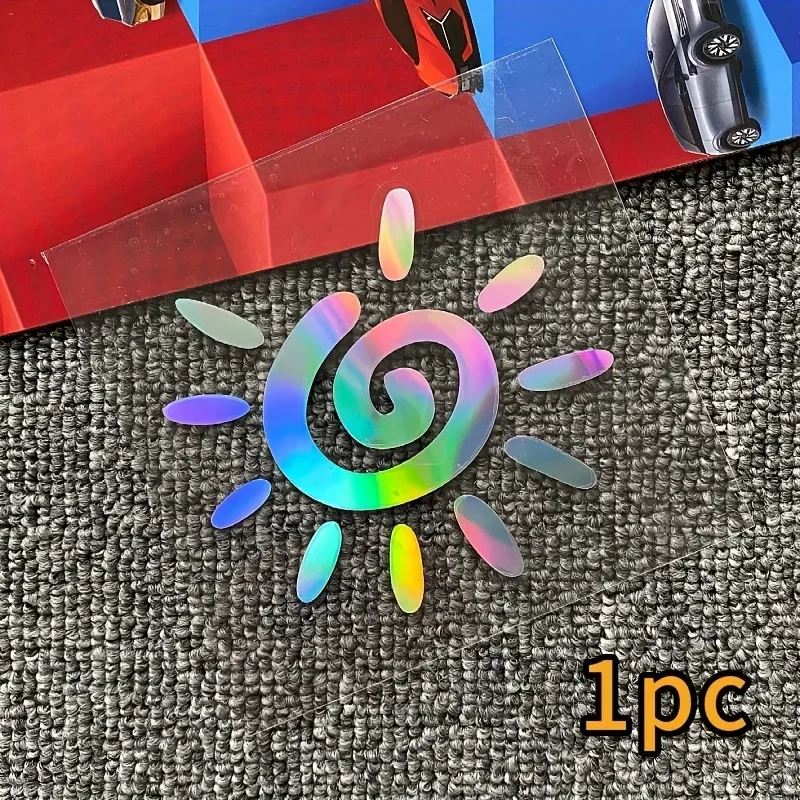 1PC Holographic & White Sun Swirl Sticker - Vibrant Vibe, Removable Decorative Decal for Car Windows, Laptops & Skateboards