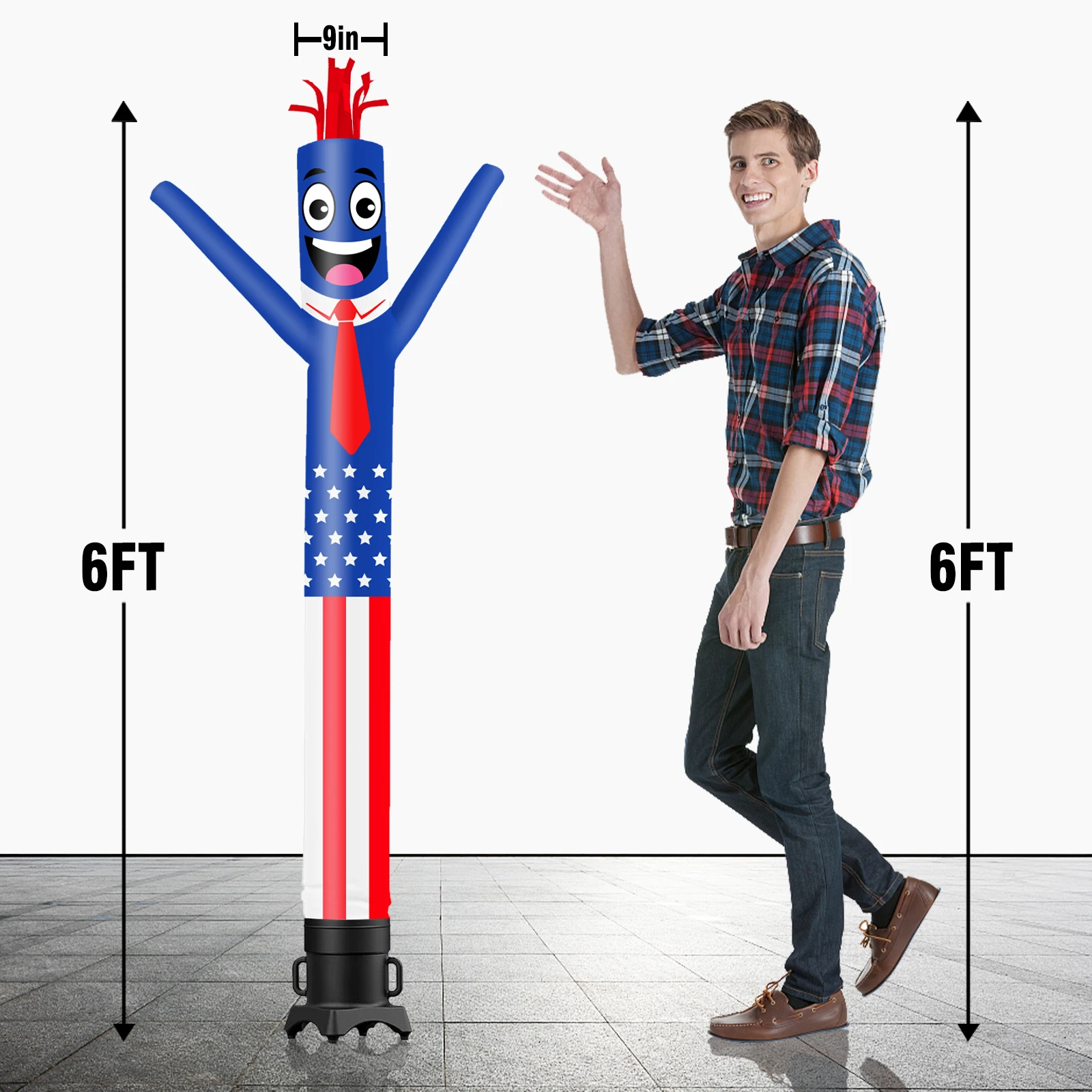 6/10/15/20FT Tall Inflatable American Flag Dancing Guy for Outdoor Decoration Advertising(Blower Not Included)