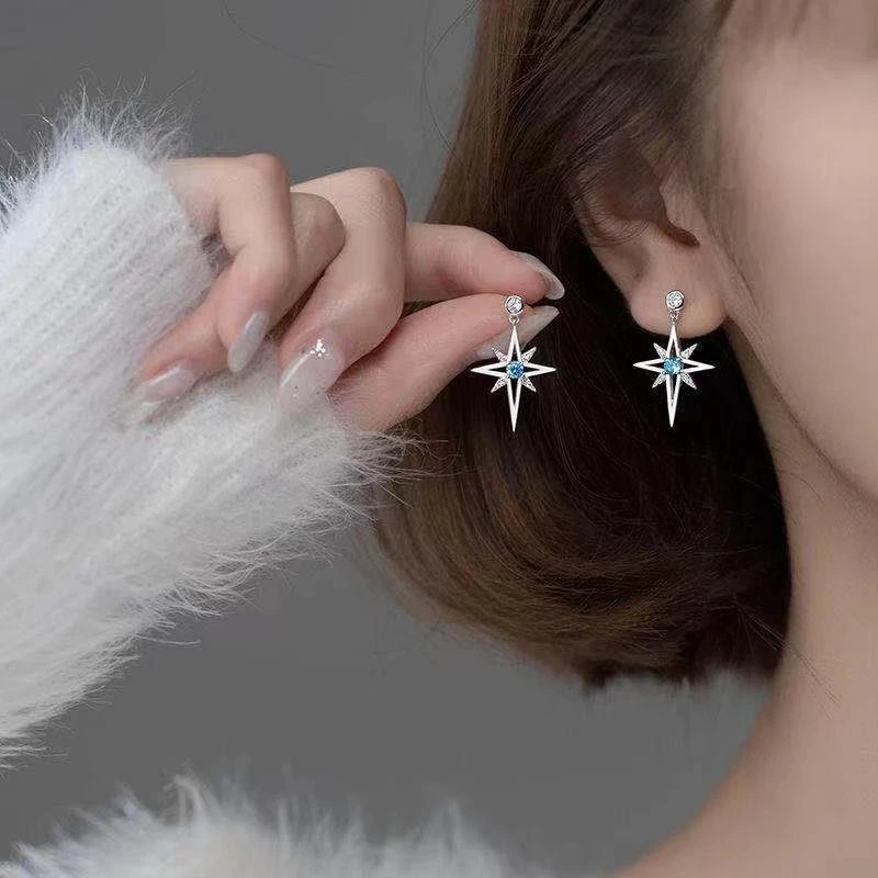 S925 Cubic Zirconia Octagonal Star Earring Fashion Star Earrings for Women Korea Silver Jewelry Wedding Jewelry Accessories