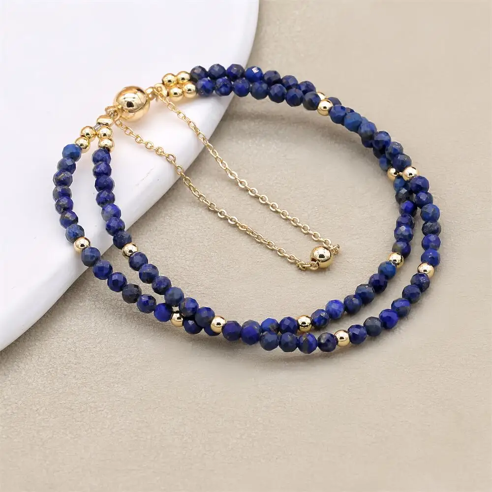 3MM Double Layer Natural Lapis Lazuli Beads Magnetic Buckle Gold Plated Charm Strand Bracelets Handmade Women Jewelry view 5