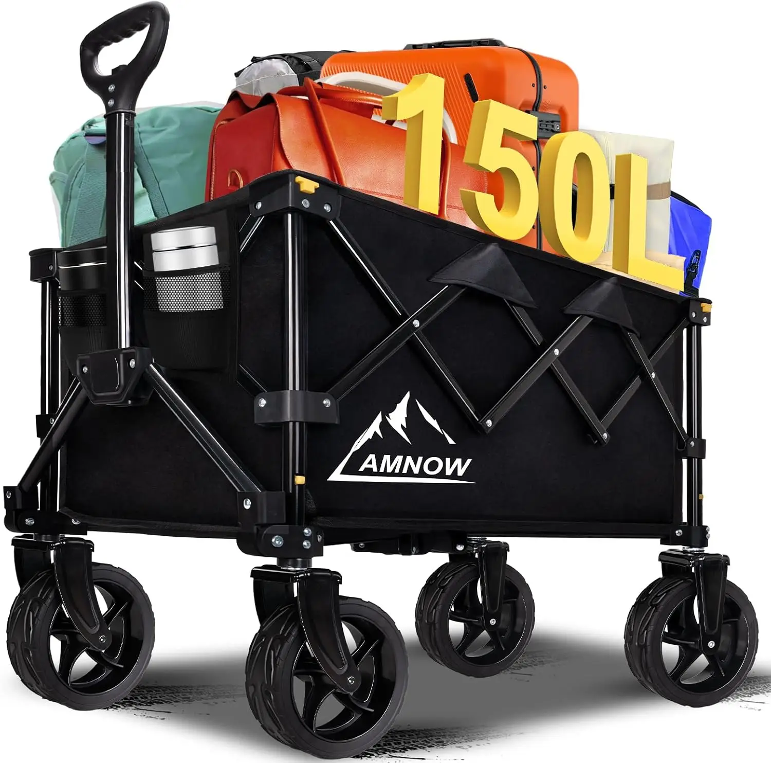 

Collapsible Wagon Cart with Wheels Foldable, Folding Wagons Carts with Silent Universal Wheels, Large Grocery Cart On Wheels, He