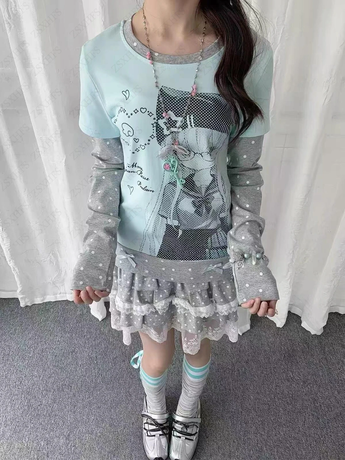 Pullover Kawaii T Shirts 2000s Women clothes Slim Cartoon Anime Print Tops Hip Hop Streetwear Y2k Emo Girl Punk Cuteore Pullover