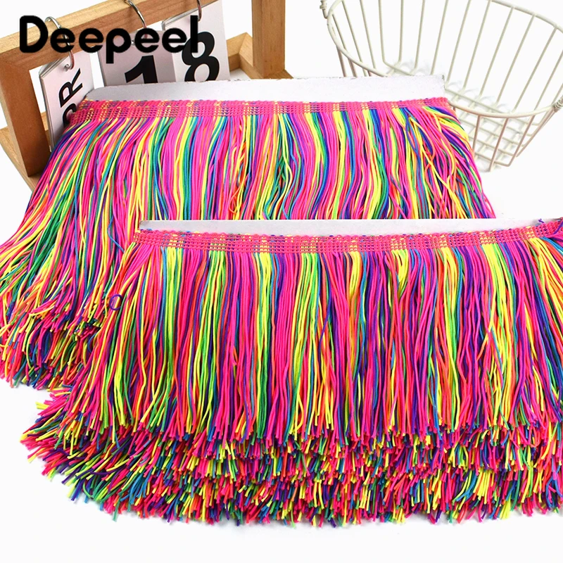 

2Meters 10/15/20cm Polyester Tassel Fringe Rainbow Long Lace Trim for Latin Dance Dresses Stage Costume Decor Sewing Accessories