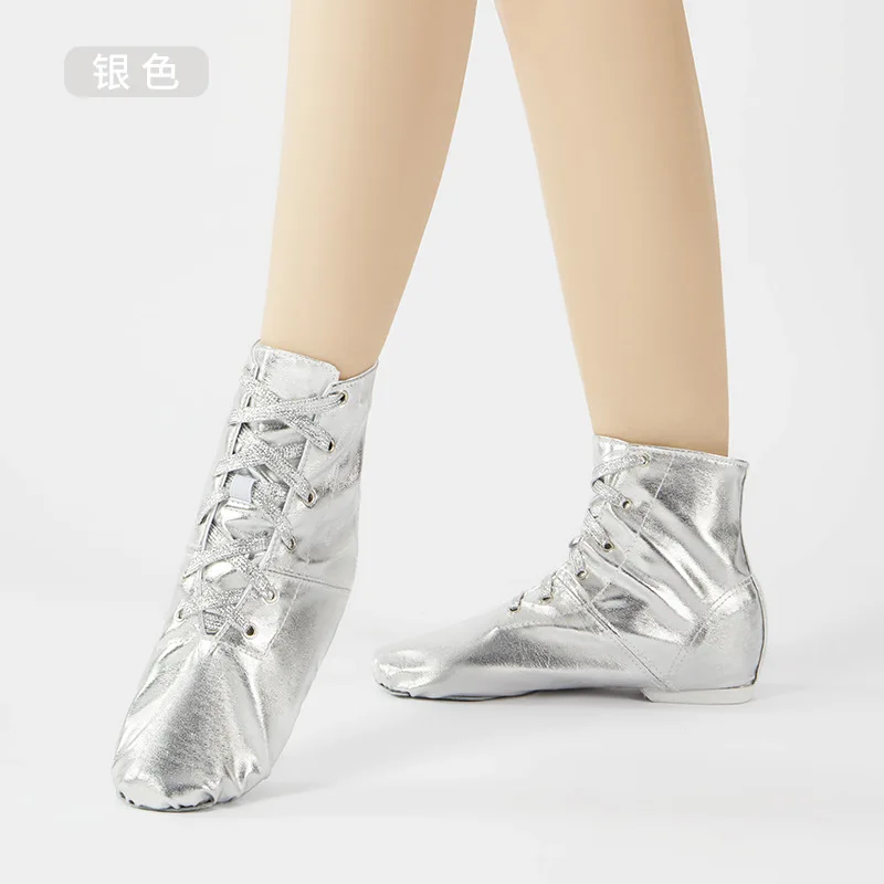 

Golden silver PU shiny leather jazz shoes, children's dance shoes, soft soled modern dance shoes, ballet practice shoes, women's