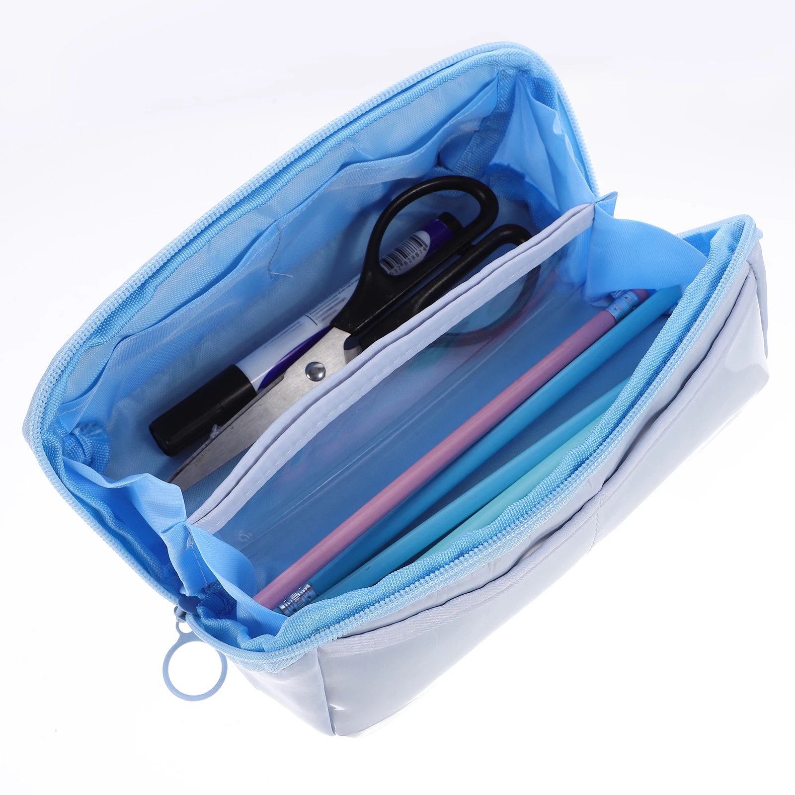 

Ten Layer Pencil Bag Large Capacity Marker Organizer Blue PVC Compact Portable Pen Pouch Zipper Anti Scratch