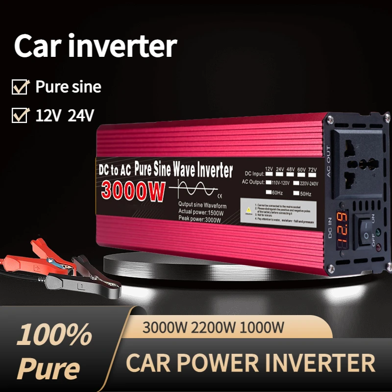 

Pure Sine Wave Inverter 3000W 2200W 12V/24V To AC110V 220V Volt Transformer Solar Power Converter Car Inverters Home Appliance