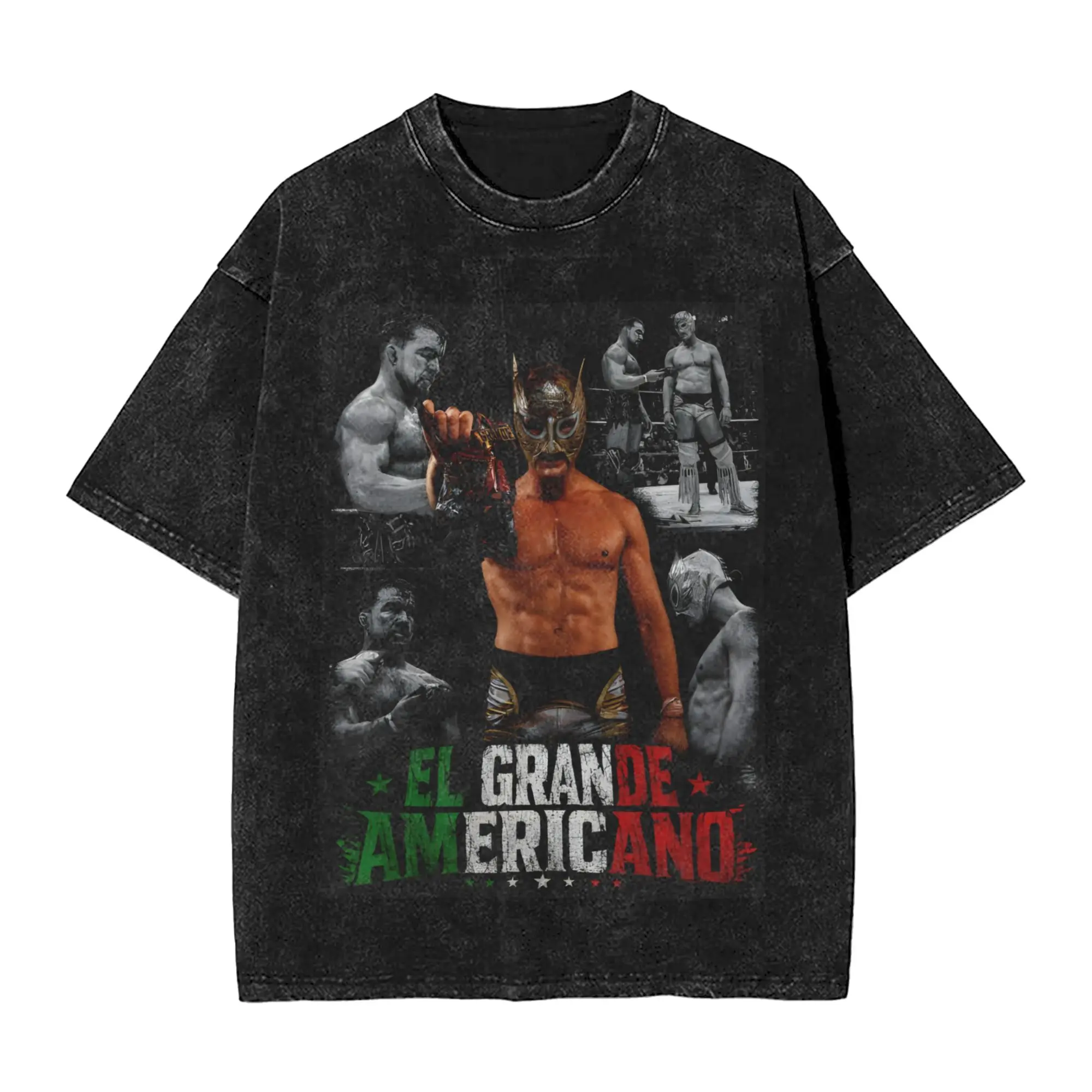 El Grande Americano Pro Wrestling  Washed T Shirts Streetwear Hip Hop Retro T-Shirt  Tees Tops Men Women Short Sleeve Harajuku