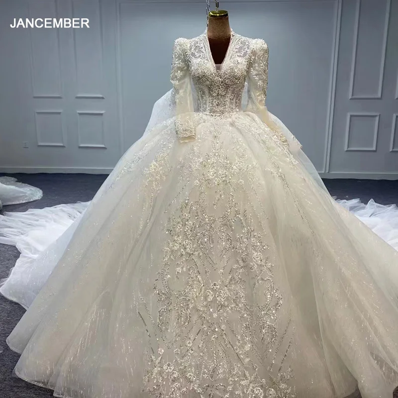 

Customization Princess Wedding Dresses For Women 2024 Bride Organza Full Sleeves Beading Wedding Dress Backless Robe Mariage