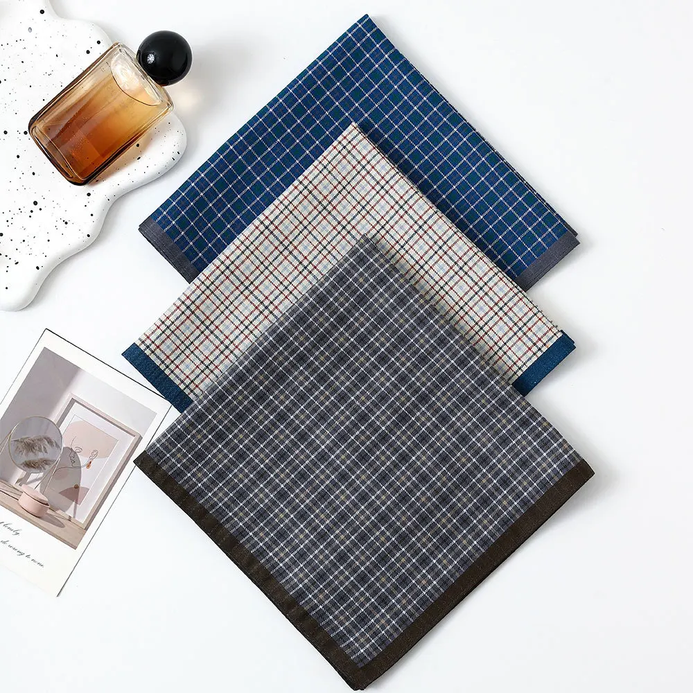 3/6Pcs Pure Cotton Men's Handkerchief Business Plaid Pocket Towel Dyed Satin Strip Thin Sweat Fashion Trend 43cm