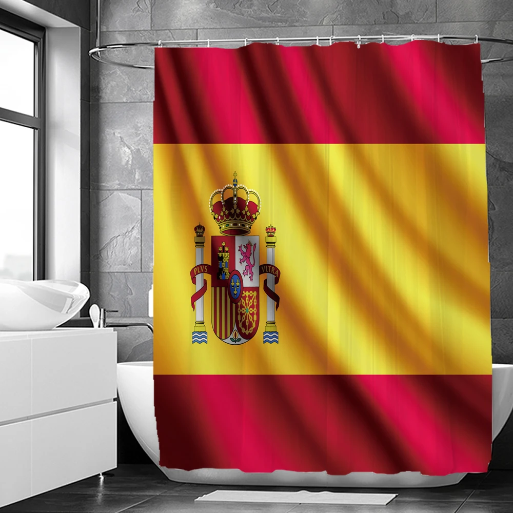 Spanish Flag 3D Shower Curtain Flag of Spain Printed Bathroom Curtains Set Non-Slip Rugs Toilet Lid Cover Mat Carpet Home Decor