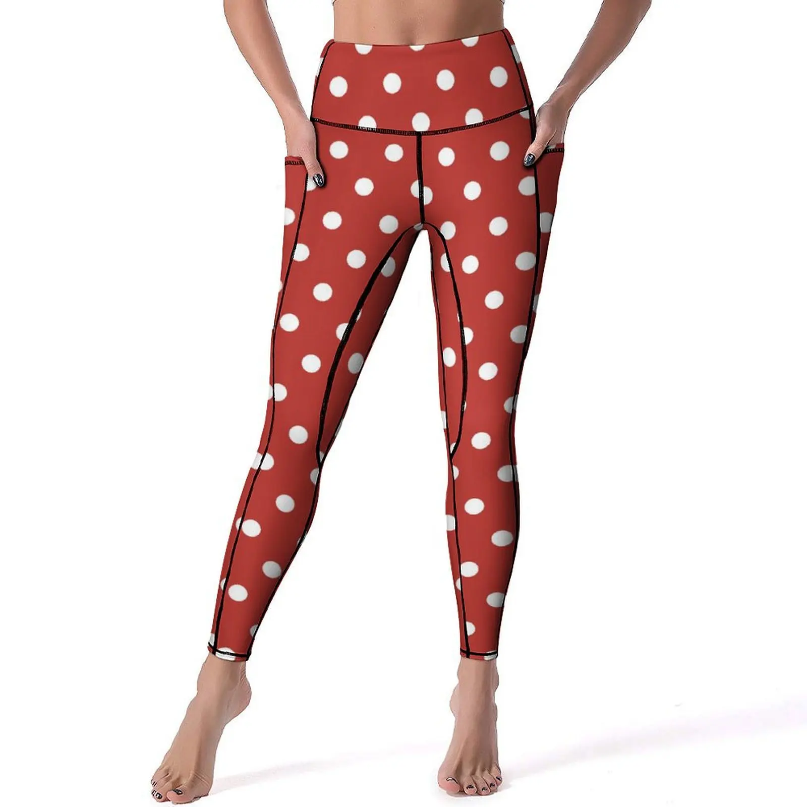 

Retro Polka Dots Leggings Red And White Workout Yoga Pants Push Up Funny Leggins Quick-Dry Design Sports Tights Gift Idea