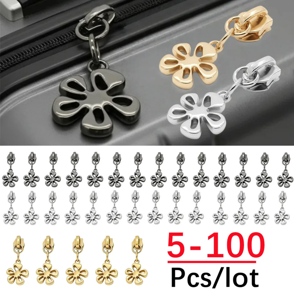 5/10/100Pcs 5# Sliver Zipper Slider Heads for Nylon Zippers Tape Bags Decor Zip Puller Repair Kits Garment Sewing Accessories