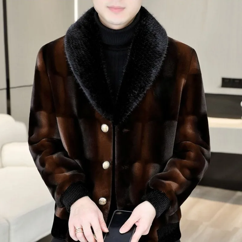 2023 New men Winter Faux mink fleece Fur Coat short self-cultivation Overcoat thicken warm Leisure Jacket trend Outwear