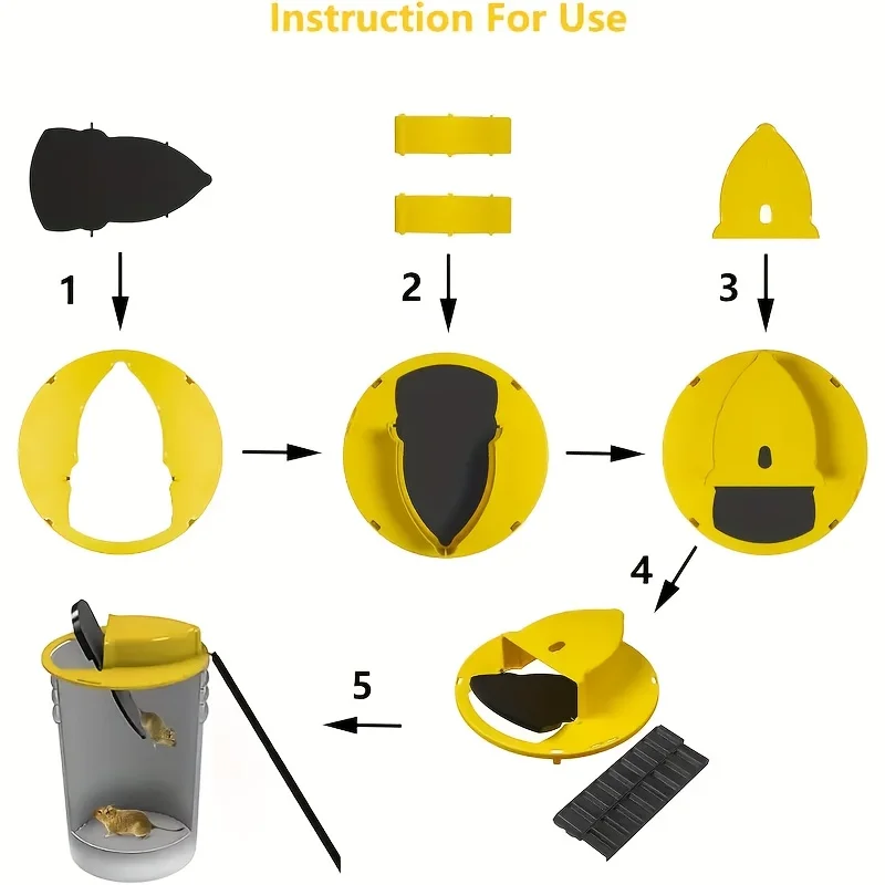دلو مصيدة الماوس باللون الأصفر لإعادة الضبط التلقائي - لا حاجة إلى طاقة، مصيدة القوارض البلاستيكية المتينة للمنزل/العمل، تصميم متباين مشرق