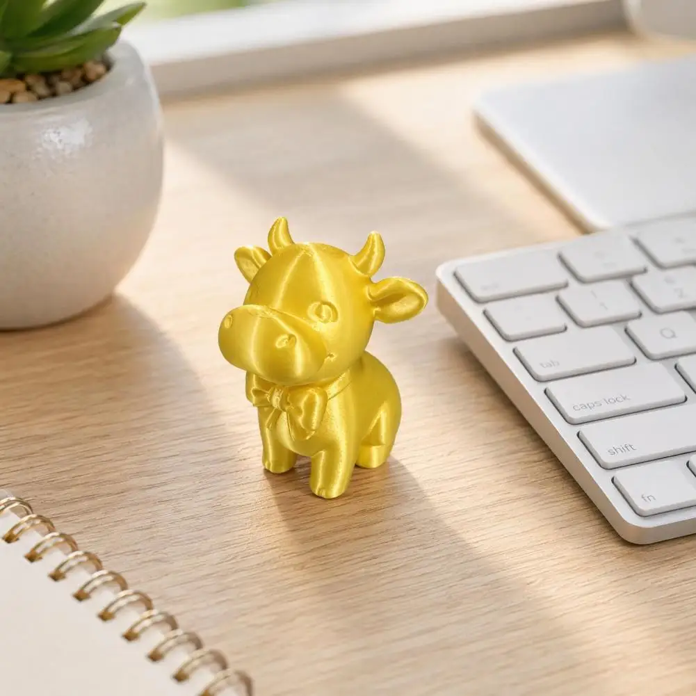 Edge Figurines 3d Printed Cow Figurine with Bow Tie Minimalist Calf Statue Smiling Model Home Office Decor Gift Ornament Gentle