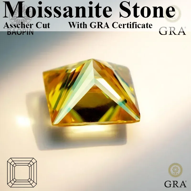 

Moissanite Stone Princess Cut Golden Yellow Color with GRA Certificate, Ideal for Jewelry DIY Making, Hardness 9.25