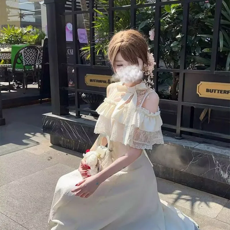 MAGOOG 2025 ฤดูร้อนใหม่ Slim Midi ชุดผู้หญิงภาษาฝรั่งเศสคํา Vintage Lace ชุดราตรีโรแมนติก Fairy Princess Elegant Party สวมใส่อย่างเป็นทางการ