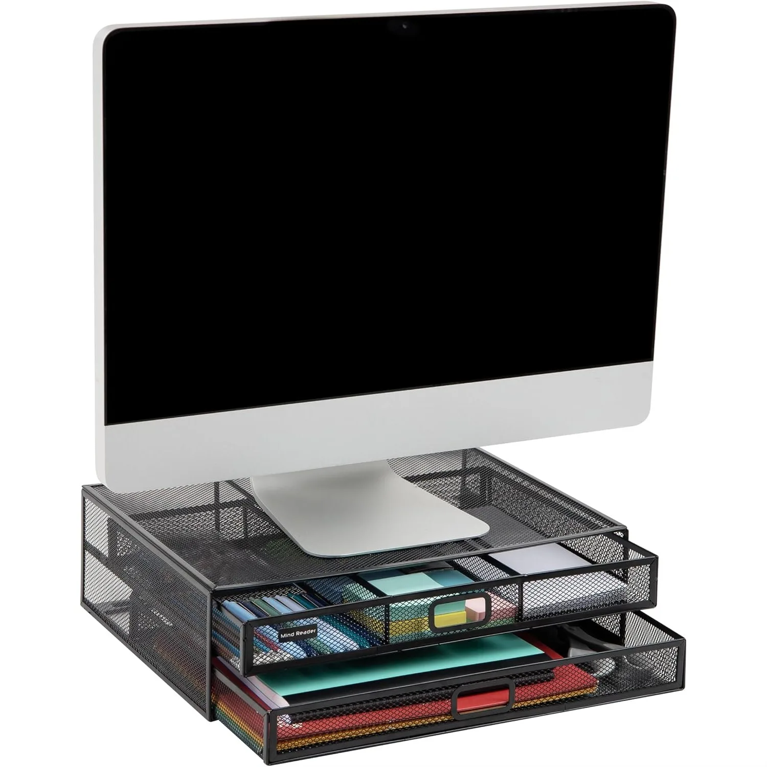 

Monitor Stand with Drawer, Ventilated Laptop Riser, Metal Mesh, Holds 30 lbs